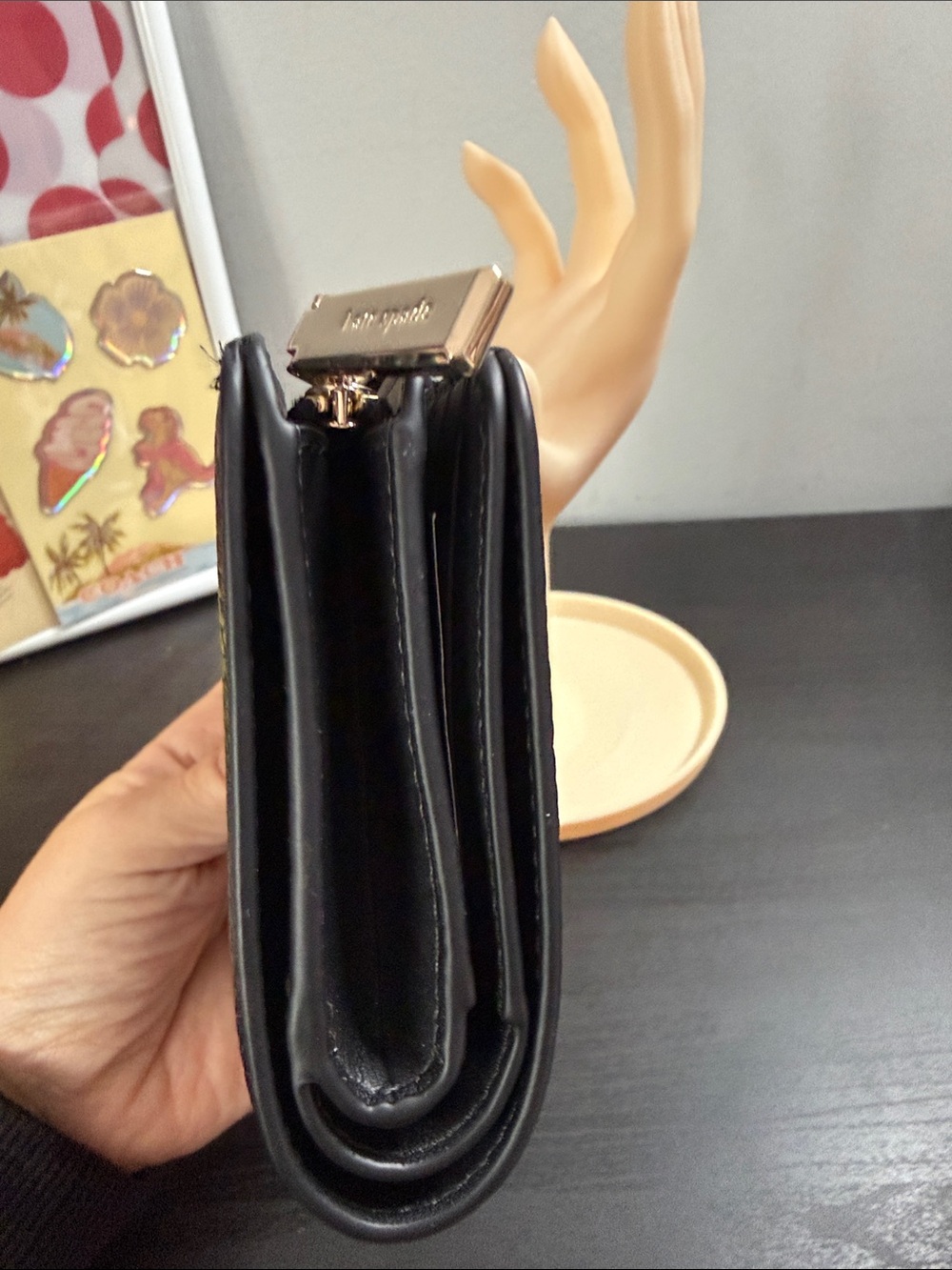 kate spade Black Pebbled Leather Zip Wallet with Gold Logo - Picture 3 of 10